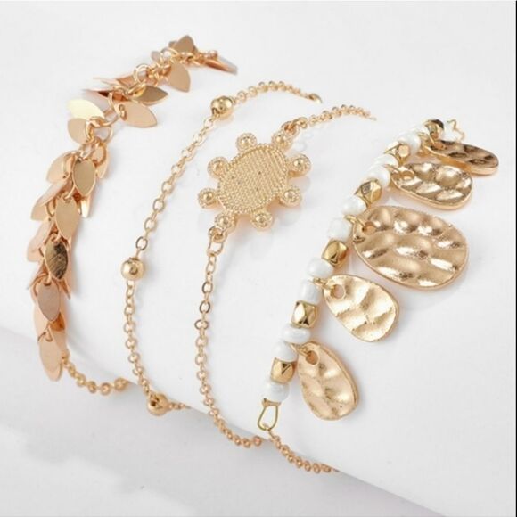 New FREE PEOPLE 4 pc gold bohohemin bracelet set - Picture 2 of 11